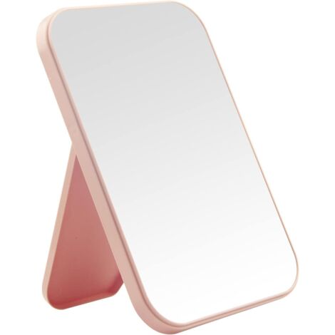 Miroir de maquillage de bureau, miroir portable de 20 cm, miroir de maquillage pliable simple avec support, miroir mural double usage, rose