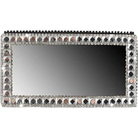 Miroir de Maquillage de Miroir de Visière de Voiture, Bling Bling Auto-adhésif Miroir de Maquillage de Voiture en Acier Inoxydable Portable Miroir de Courtoisie de Voiture,15cm x 8cm,Blanc