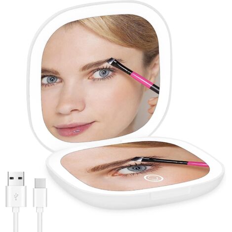 Miroir de maquillage de poche rechargeable à LED à intensité variable avec grossissement - Cadeau idéal pour les filles et les femmes