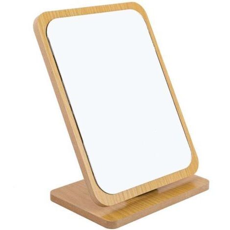 Miroir de maquillage de table pliable en bois -22x16cm, Petit miroir carré sur pied - Miroir de maquillage portable - Miroir carré moyen sur pied