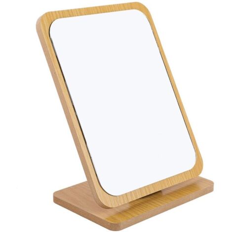 Miroir de maquillage de table pliable en bois -22x16cm, Petit miroir carré sur pied - Miroir de maquillage portable - Miroir carré moyen sur pied