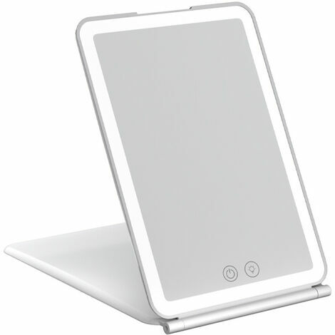 Miroir de Maquillage de Voyage Rechargeable avec LED, Portable et Lumineux, éclairage 3 Couleurs, écran Tactile à intensité Variable, Miroir cosmétique Pliable à LED avec lumières
