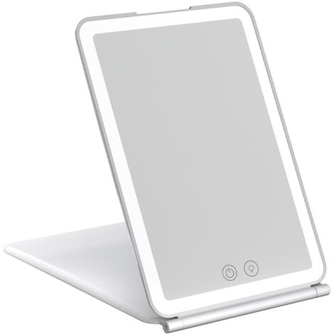 Miroir de Maquillage de Voyage Rechargeable avec LED, Portable et Lumineux, éclairage 3 Couleurs, écran Tactile à intensité Variable, Miroir cosmétique Pliable à LED avec lumières