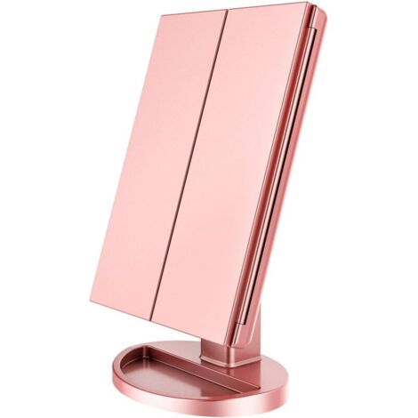 Miroir de Maquillage Éclairé, 1x/2x/3x à Grossissement avec Écran Tactile à 36 LED et Chargement USB, Support Réglable à 180 Degrés pour Miroir de Maquillage Cosmétique de Comptoir (Or Rose)-RAPANDA