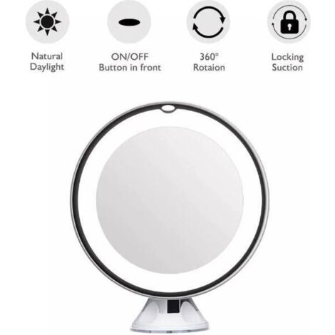Miroir de maquillage éclairé LED X10 avec ventouse et rotation 360° - ZGEER - Brillant - Meuble de salle de bain