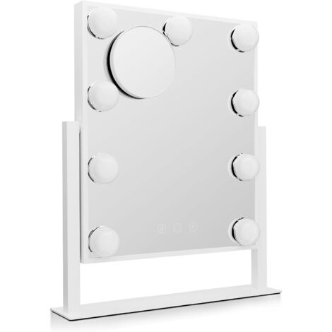 Miroir de maquillage éclairé, miroir de table, 3 couleurs réglables, avec miroir grossissant x10 amovible (blanc)