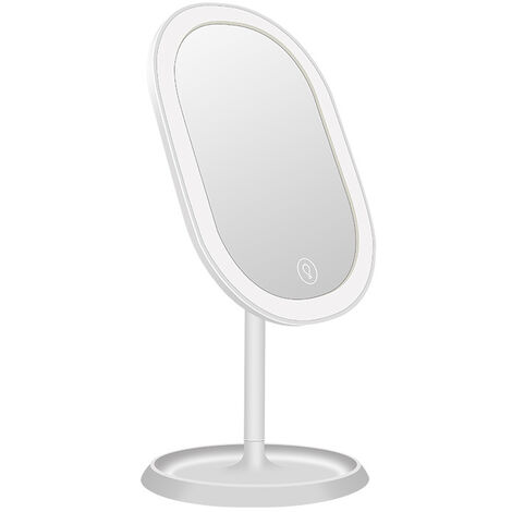 Miroir de maquillage éclairé par LED, rechargeable - Miroir cosmétique éclairé sans fil avec 3 réglages de lumière à intensité variable, double grossissement