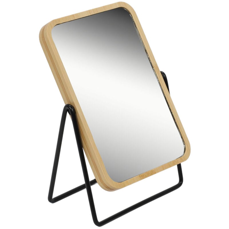 Miroir de maquillage en cadre en bambou, agrandissant, rotatif.