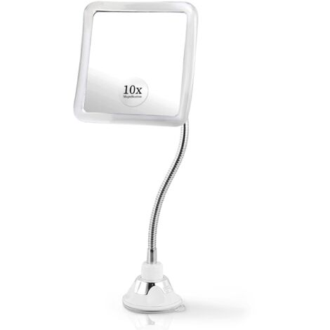 Miroir de Maquillage grossissant 10x avec col de Cygne Flexible, Miroir carré de Table et Mural 2 en 1 pour Coiffeuse et Salle de Bain, 16 cm x 16 cm