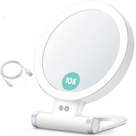 Miroir de maquillage grossissant x10 avec éclairage et grossissement --