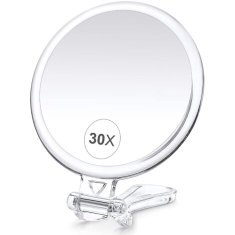 Miroir de maquillage grossissant x30, double face (1x/30x) avec poignée – Miroir cosmétique pour voyage, des sourcils et maquillage