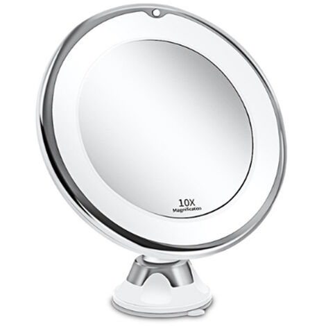 Miroir de maquillage Grossissement 10x Miroir de maquillage éclairé par LED Pivotant à 360° avec ventouse intégrée Miroir de rasage Miroir mural Miroir grossissant à piles