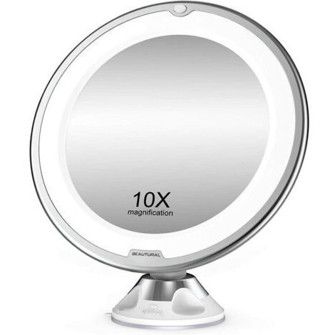 Miroir de maquillage, grossissement x10 avec LED blanche lumière du jour, miroir de salle de bain portable et éclairé