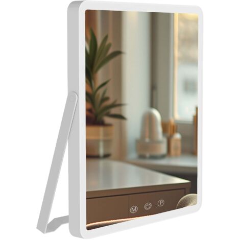 Miroir de maquillage LED 25 x 30 cm en métal et verre avec éclairage réglable et USB-C 100008953