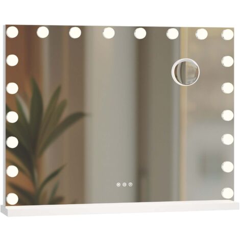 Miroir de maquillage LED blanc 80 × 62 cm 20 LED miroir grossissant x10 fixation murale ou sur pied 100008960
