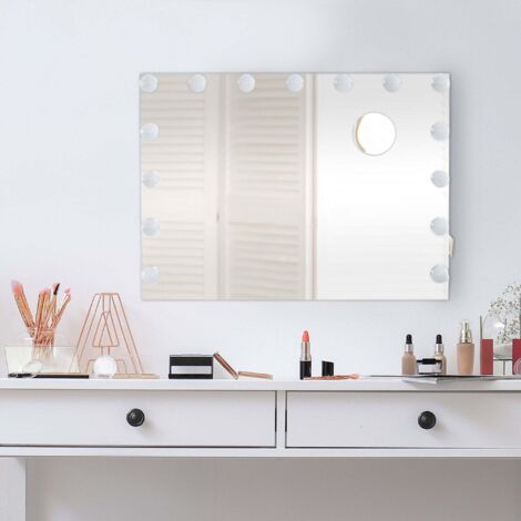 Miroir de maquillage LED en plastique 58 x 46 cm avec grossissement x10 et port USB 100008956
