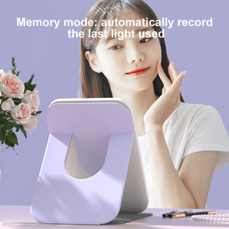 Miroir de maquillage LED rechargeable portable avec éclairage réglable (Violet)