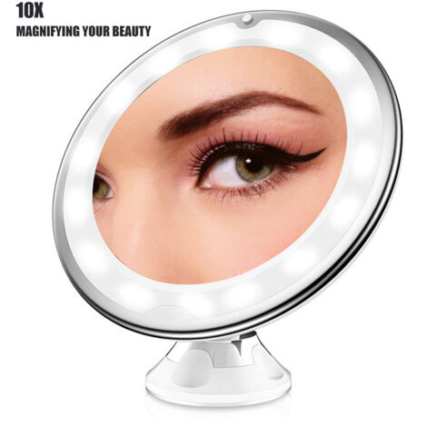 Miroir de Maquillage Lumineux 10X Portable avec LED pour Salle de Bain et Table de Toilette