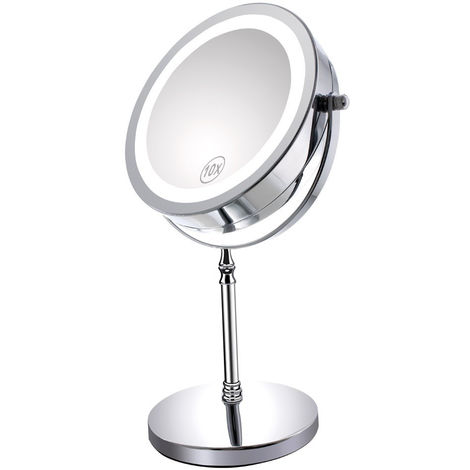 Miroir de maquillage lumineux grossissant 1X / 10X, miroir de courtoisie à DEL sans ombre à DEL blanche à deux faces de 7 pouces, à piles et à câble USB (comprend 3 piles rechargeables AAA)