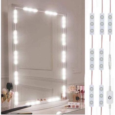 Miroir de maquillage lumineux LED de style hollywoodien, bande lumineuse LED blanche ultra-brillante de 3 mètres, commande tactile à intensité variable