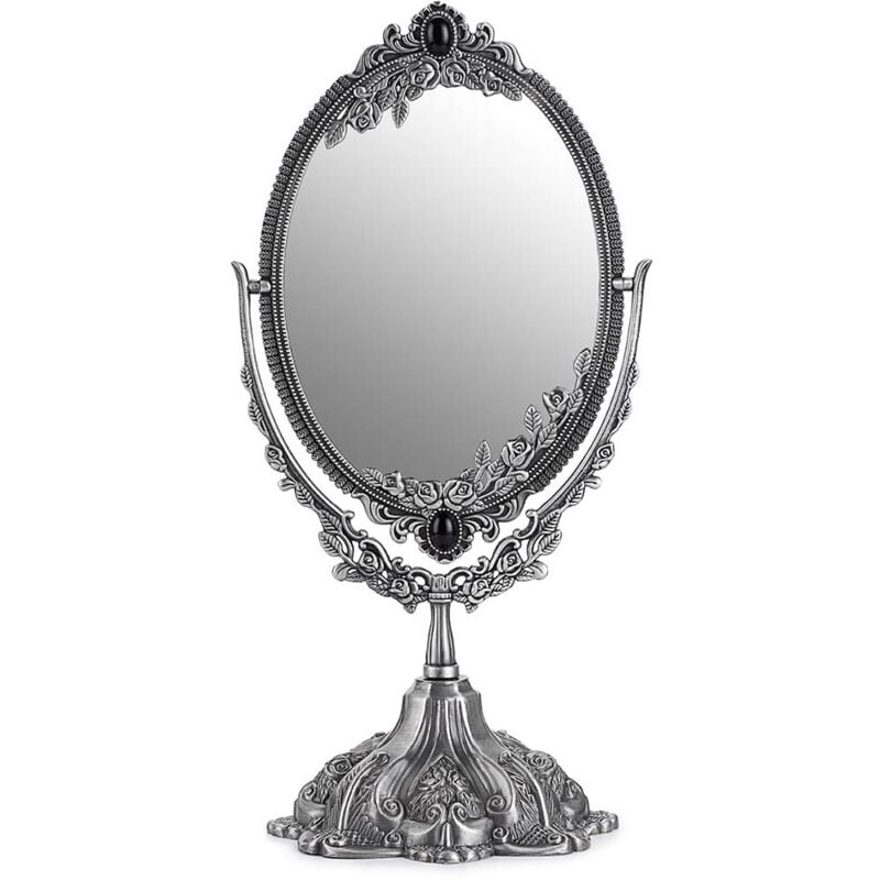 Miroir de Maquillage, Miroir décoratif Vintage Ovale et Double-Face Miroir(Argenté)