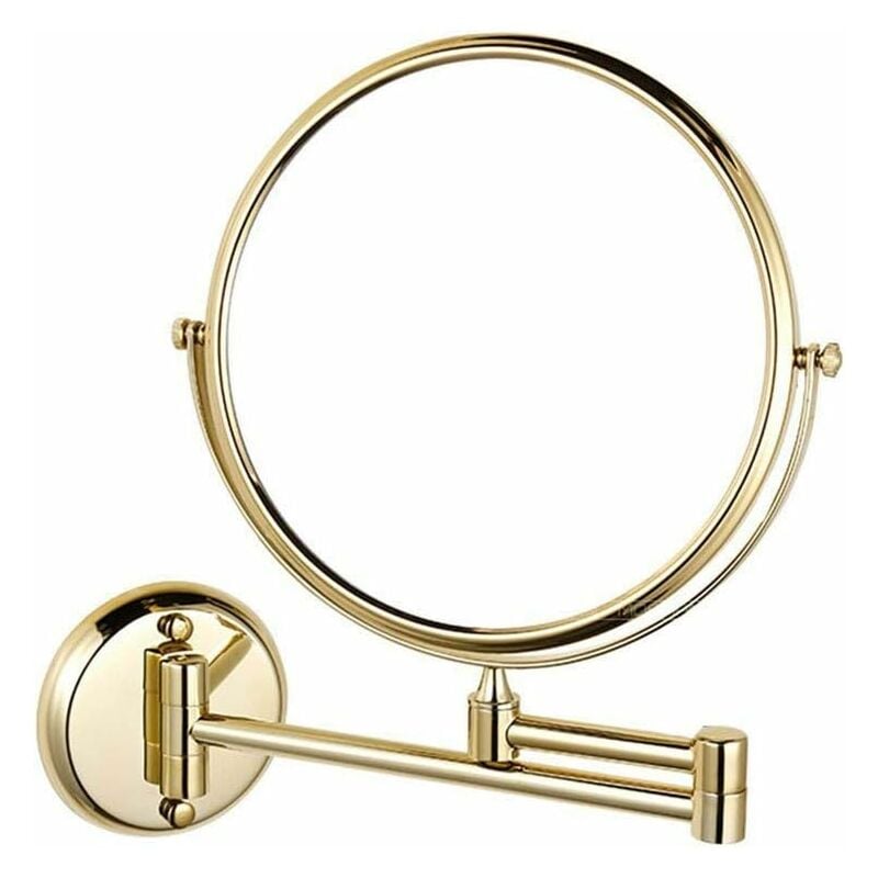 Miroir de maquillage mural 20,3 cm pivotant double face extensible pliable pour salle de bain de rasage grossissement x5 Doré