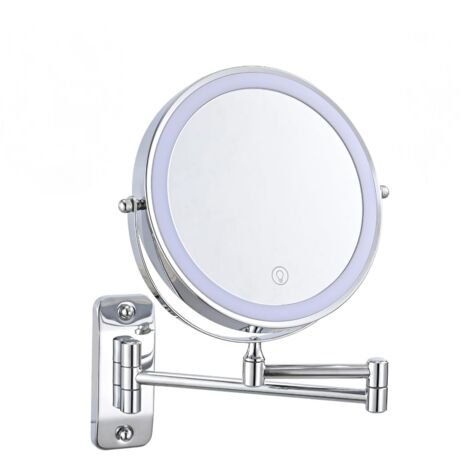 Miroir de maquillage mural 8 pouces, grossissement 1X/5X, rechargeable, éclairage réglable à 3 couleurs (chrome)
