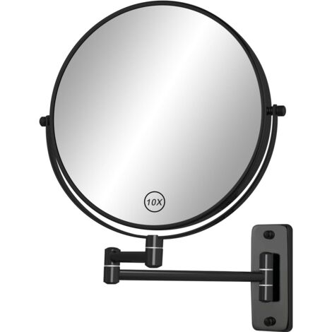 Miroir de maquillage mural de 20 cm avec grossissement, double face 1x/10x, salle de bain