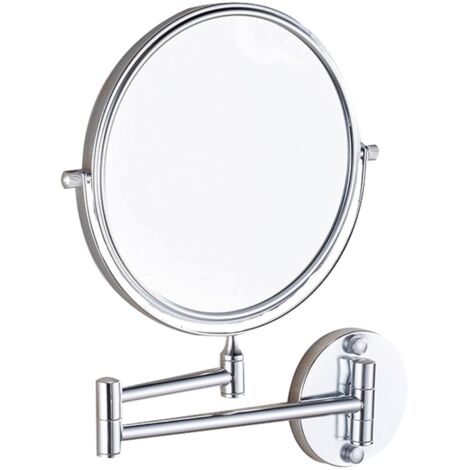 Miroir de maquillage mural de 20 cm avec grossissement x1/x3, miroir rotatif double face à 360°, pliable, argent brillant