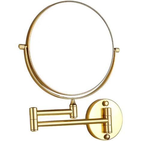 Miroir de maquillage mural de 20 cm avec grossissement x1/x3, miroir rotatif double face à 360°, pliable, doré