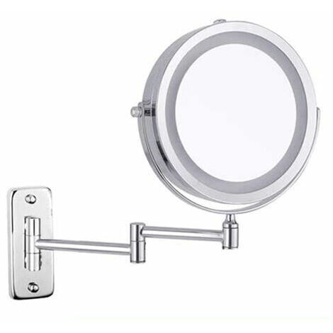 Miroir de maquillage mural Feelglad, miroir grossissant à DEL double face 10X, miroir de courtoisie cosmétique extensible pivotant à 360 °, alimenté par piles (non incluses), chrome, 7 pouces Cisea