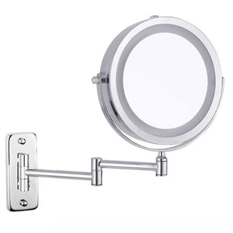 Miroir de maquillage mural, miroir grossissant 10x à double face avec éclairage LED