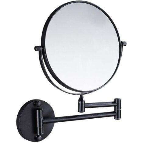 Miroir de maquillage mural pliable double face de 20 cm, grossissement x3 (noir)