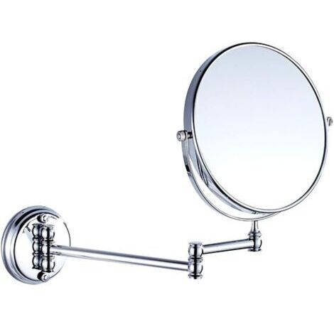 Miroir de maquillage mural pliable et rétro de 20 cm pour salle de bain, miroir de beauté télescopique rabattable (chrome)
