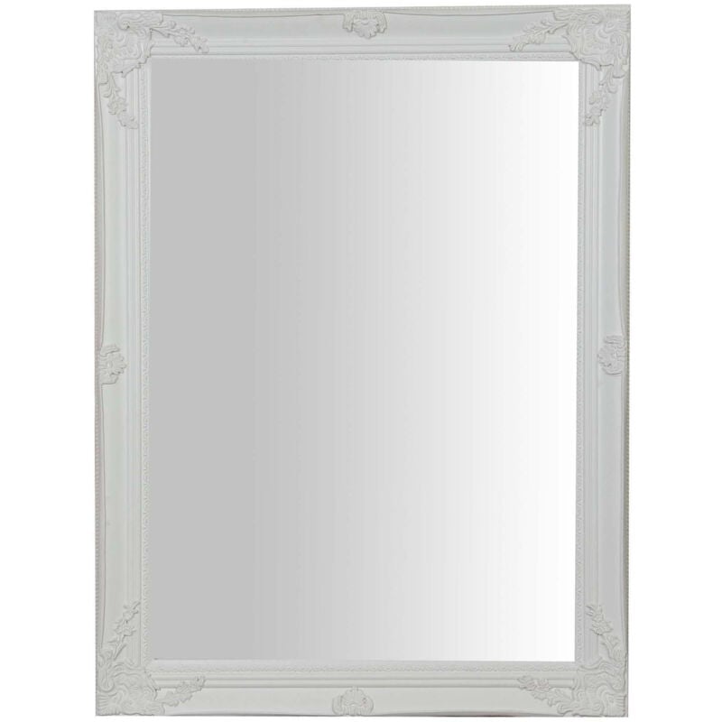Miroir de maquillage mural salle de bain Miroir vertical/horizontal avec cadre rectangulaire en bois blanc à suspendre Shabby