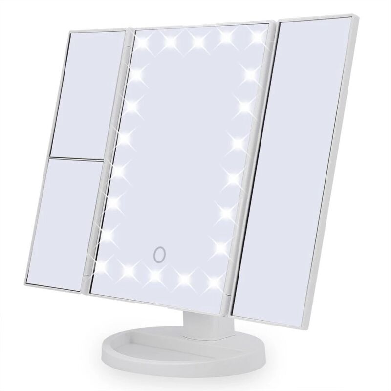 Miroir de Maquillage, Nestling Miroir Grossissant Triptyque avec 22pcs led, Miroir Lumineux 10X/3X/2X avec Ecran Tactile, Alimentation Double,