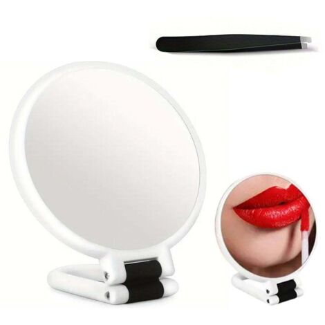 Miroir de maquillage pliable double face 1X, grossissement 30X, avec support réglable, blanc