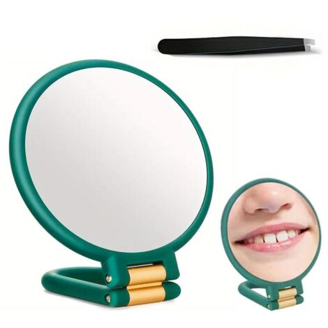 Miroir de maquillage pliable double face 1X, grossissement 30X, avec support réglable, vert