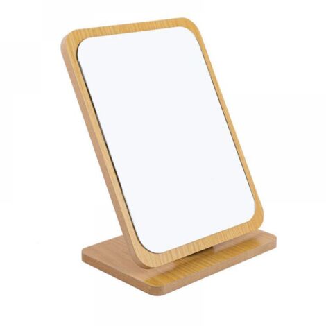 Miroir de maquillage pliable en bois (22 x 16 cm), petit miroir carré sur pied, miroir de maquillage portable