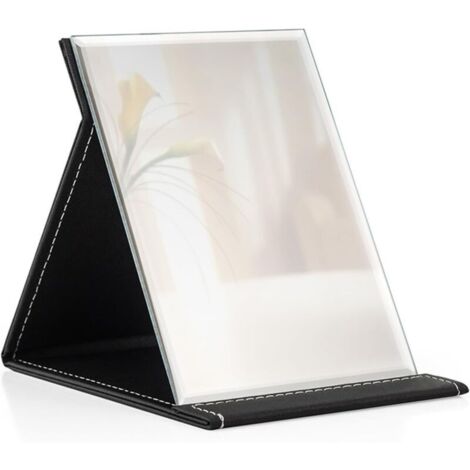 Miroir de maquillage pliable portable 12,5 x 17 cm, miroir de maquillage compact ultra HD, miroir de voyage multi-angles en cuir PU, miroir de courtoisie sur pied pour la maison et les voyages