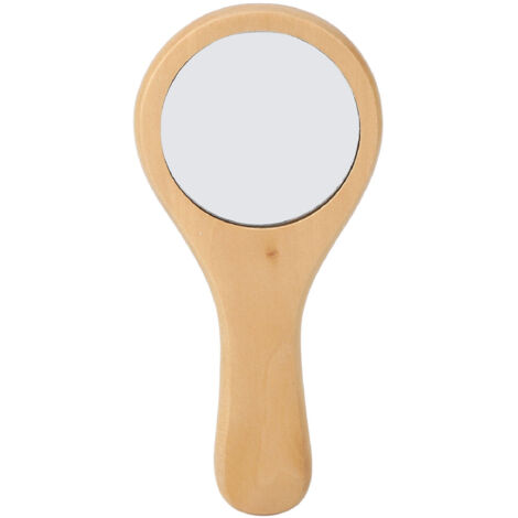 Miroir de maquillage portable en bois avec poignée ronde, idéal pour voyage et maison