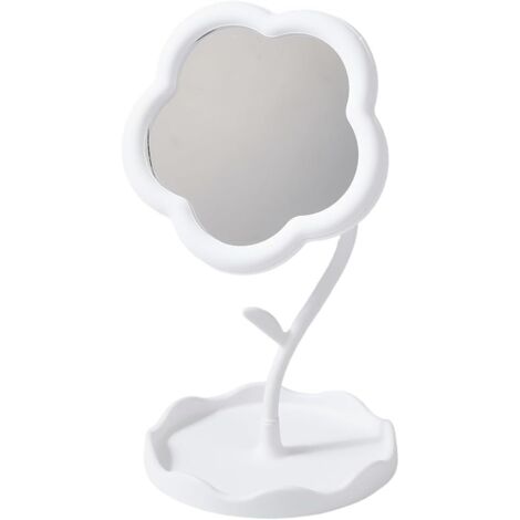 Miroir de maquillage portable vintage en forme de fleur pour chambre à coucher, décoration de chambre, décoration de table, 16,5 x 29,5 cm, blanc