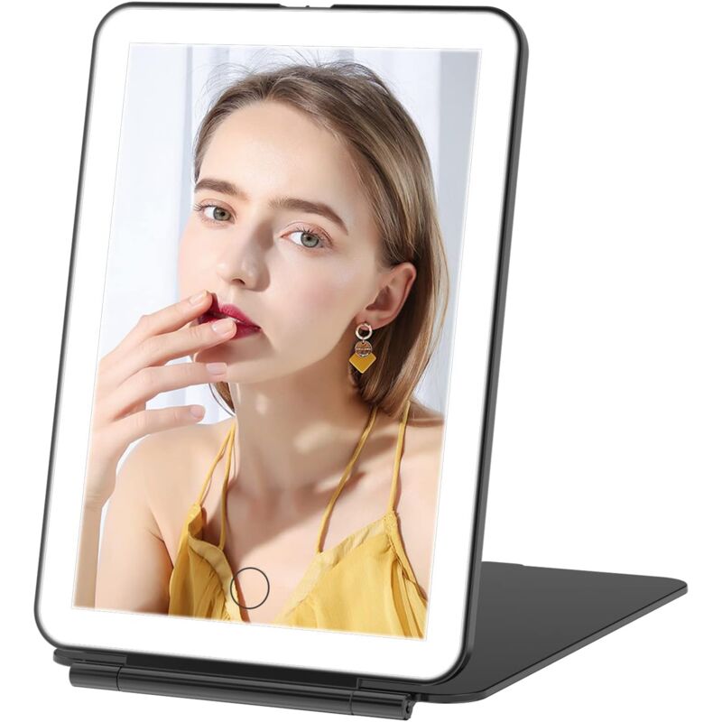 Linghhang - Miroir de maquillage rechargeable avec lumière, miroir de toilette de voyage portable avec 72 lumières led, éclairage 3 couleurs,