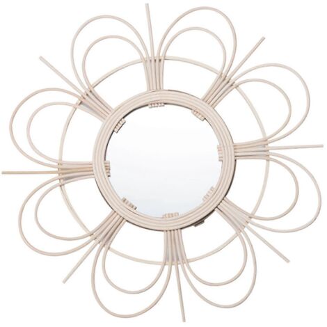 Miroir de maquillage rond décoratif et innovant en rotin, miroir de coiffeuse mural pour salon et salle de bain, accessoire photo artisanal