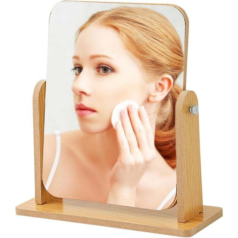 Miroir de Maquillage, Table Rotatif à 360 Degrés Miroir de Bureau en Bois Transparent Haut Miroir