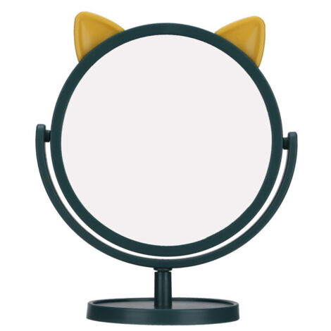 Miroir de maquillage vert foncé avec oreilles de chat, ajustable, transparent, élégant, flexible, pratique et mignon, petit miroir idéal pour la maison et la chambre d'étudiant.