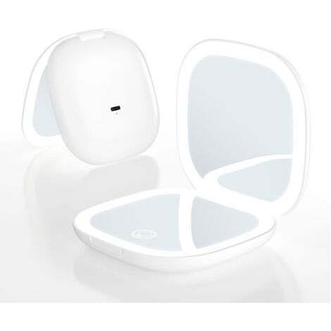 Miroir de Maquillage Voyage avec éclairage LED Miroir Compact avec Loupe 1X/5X 2 Côtés 3 Couleurs à Intensité Variable Miroir Poche Portable