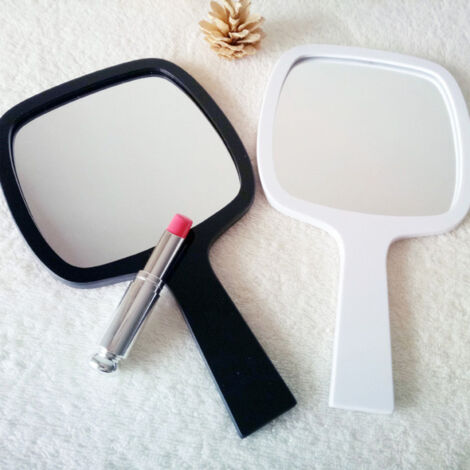 Miroir de poche acrylique noir avec poignée ergonomique, parfait pour maquillage et soins beauté nomades