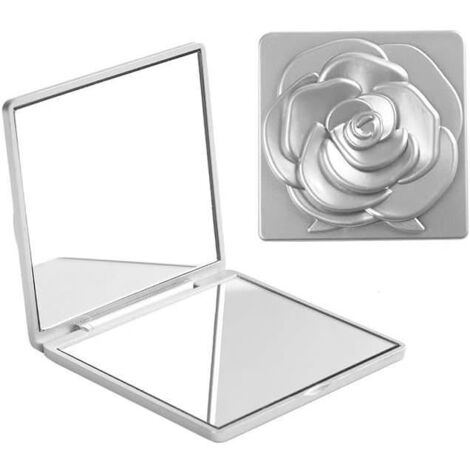Miroir de Poche Carré Magnifique - Marque - Double Face et Pliable - Gris