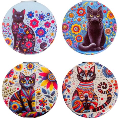 Miroir de poche chat 4 cadeaux design ethnique différent